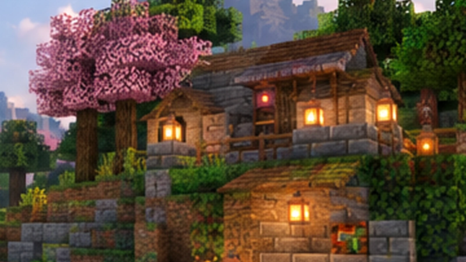 Vanilla-style Minecraft mountain build for the Quark Mod release guide